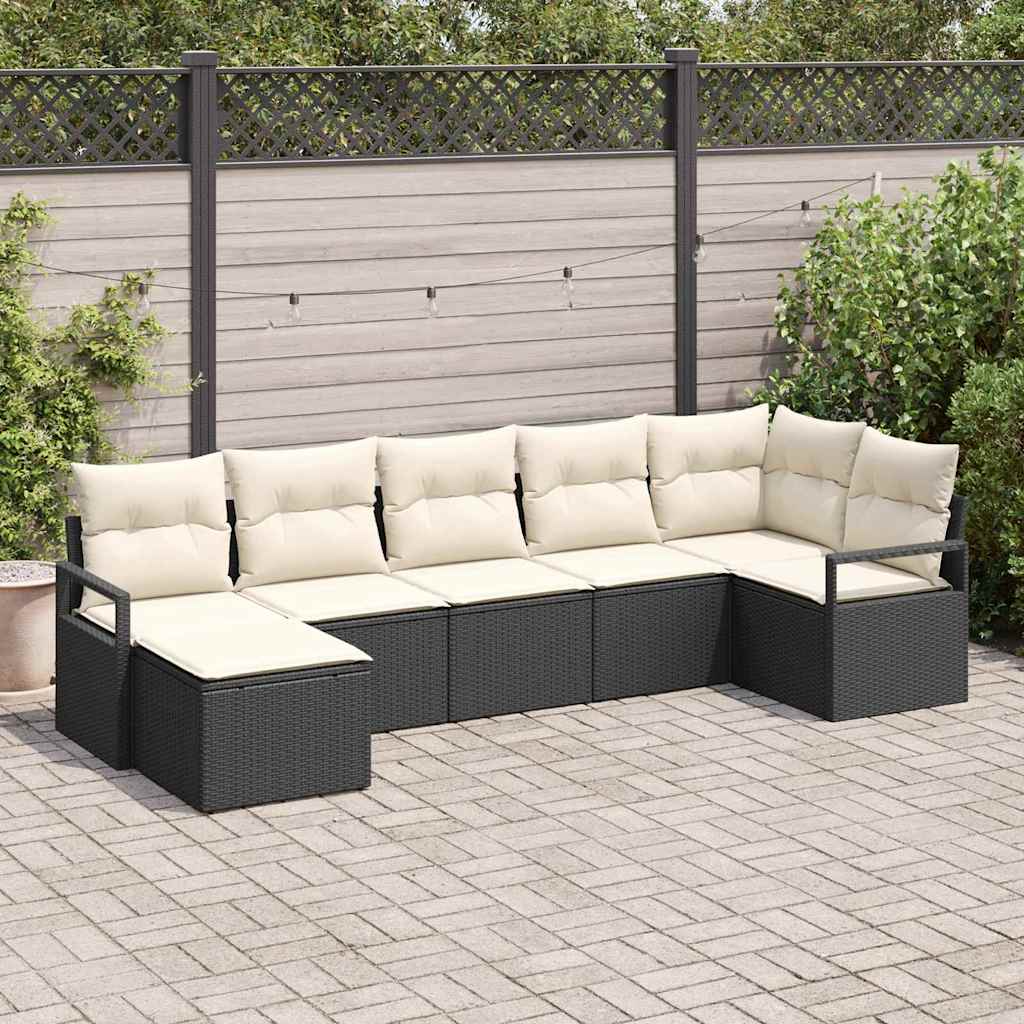 Garten-Sofa-Set mit Kissen mit Speicher 7 pcs Schwarz und Creme